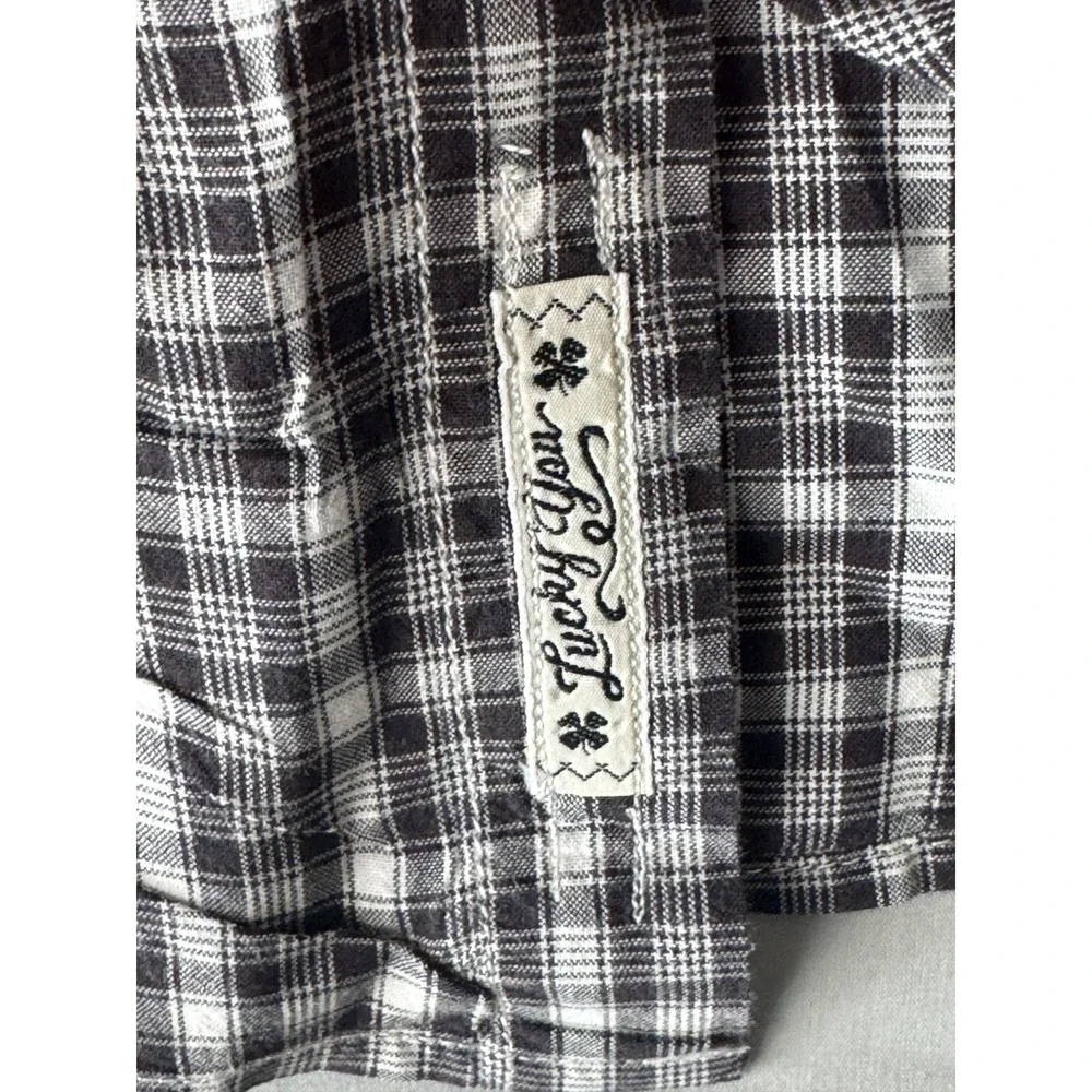 Lucky Brand Black and White Plaid Western Pearl Snap Men's Cowboy Shirt Size L